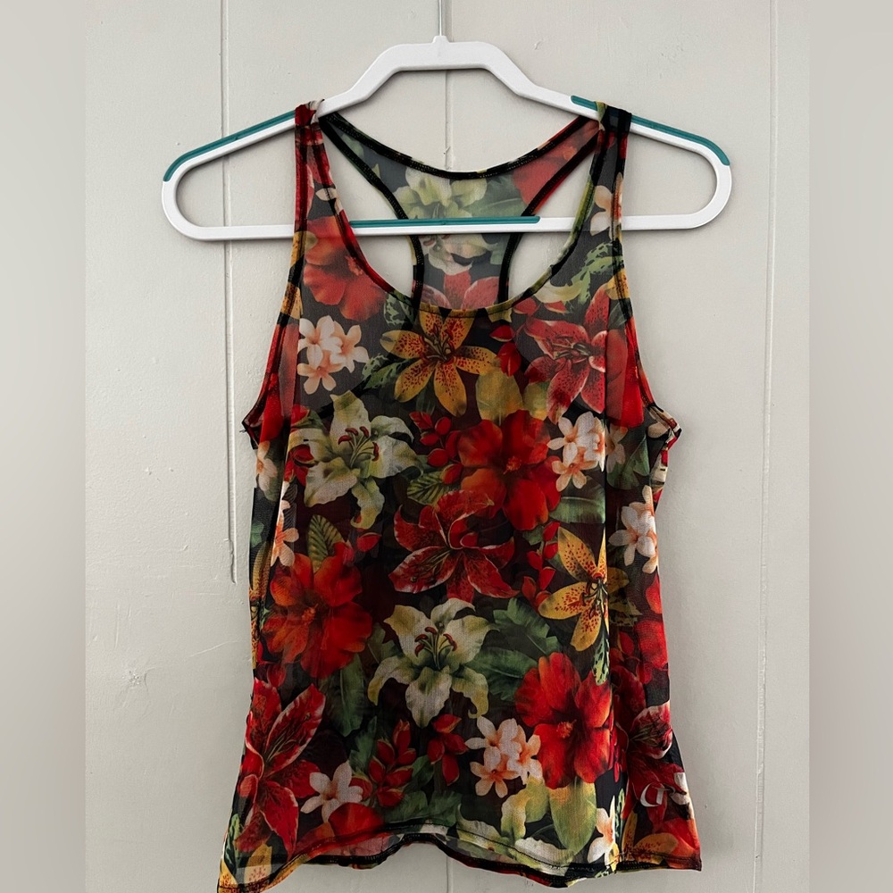 Vintage Terry Bicycles Cycling Tank Top Mesh Sheer Floral Print Woman’s Sz S?